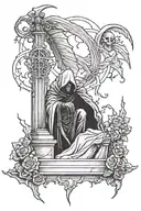 Grim Reaper looking down at grave death before dishonor tattoo design idea