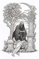 Grim Reaper looking down at grave death before dishonor tattoo design idea