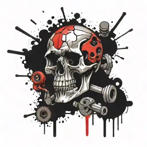 a mechanic skull simple with the word deez nuts but with nuts and bolts under the word deez with mechanic style writing tattoo design idea