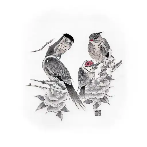 two pathers birds and son tattoo design idea