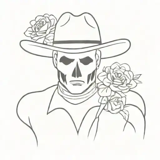 ghost with cowboy hat and flowers tattoo design idea