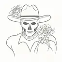 ghost with cowboy hat and flowers tattoo design idea