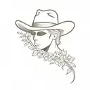 ghost with cowboy hat and flowers tattoo design idea