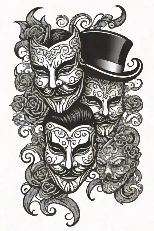 drama and comedy masks in chicago style tattoo tattoo design idea