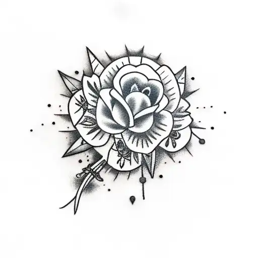 Traditional "Raven, Pocket Watch, Snowdrops,..." Tattoo Idea BlackInk AI