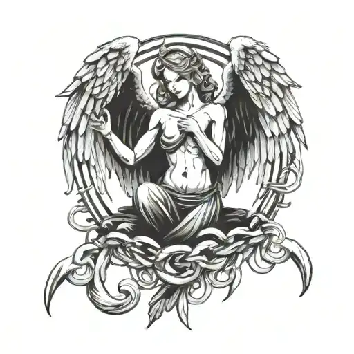 angel shackled tattoo design idea