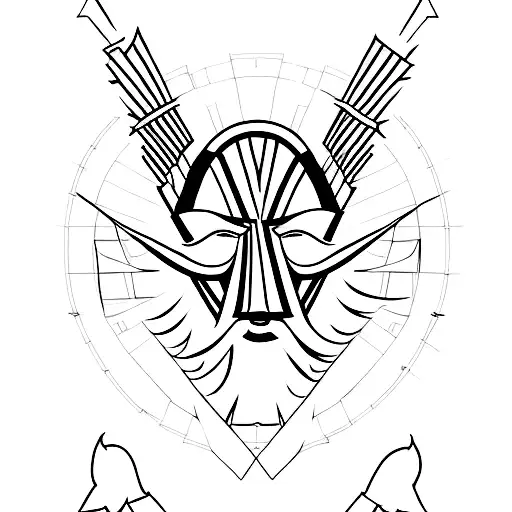 Create a minimalist tattoo of a Guy Fawkes Mask with an illuminati eye symbol subtly integrated into the design tattoo design idea