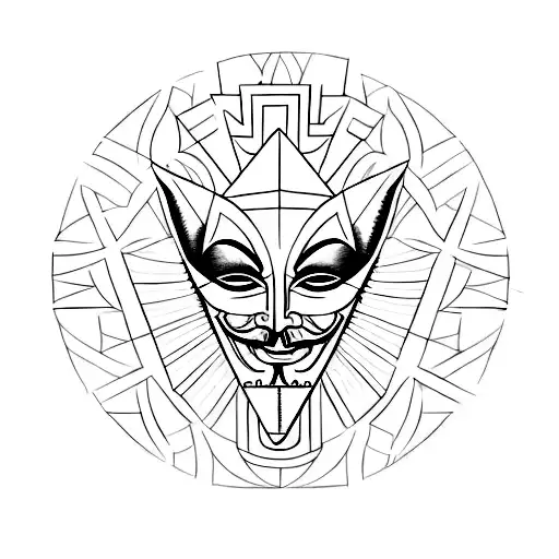 Design a minimalist tattoo showcasing the Guy Fawkes Mask and illuminati pyramid symbol combined in a unique way tattoo design idea