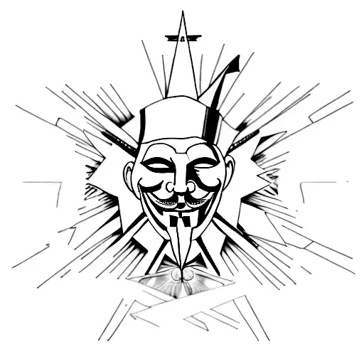 Incorporate the Guy Fawkes Mask and illuminati eye symbol into a minimalist geometric tattoo tattoo design idea