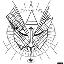 Design a minimalist tattoo showcasing the Guy Fawkes Mask and illuminati pyramid symbol combined in a unique way tattoo design idea