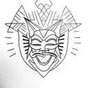 Design a minimalist tattoo showcasing the Guy Fawkes Mask and illuminati pyramid symbol combined in a unique way tattoo design idea