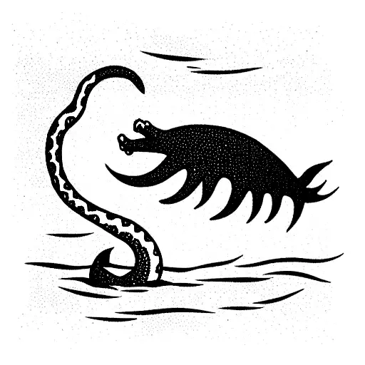 simple lochness monster with colourful water background  tattoo design idea