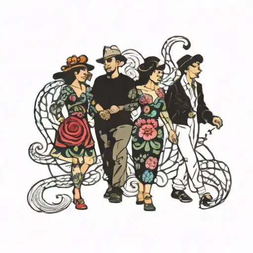 four people walking  tattoo design idea