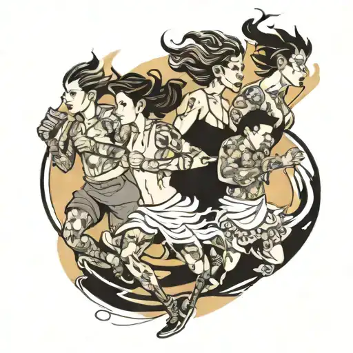 four people running  tattoo design idea