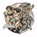 four people running  tattoo design idea