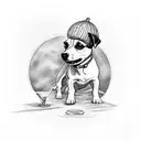 A tattoo of a Jack Russell dog frolicking with a coconut water in hand tattoo design idea