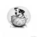 A tattoo of a Jack Russell dog frolicking with a coconut water in hand tattoo design idea