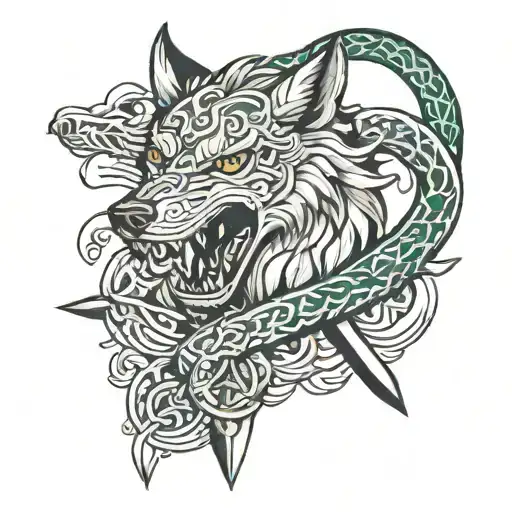 sword snake wolf tattoo design idea