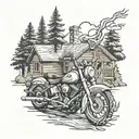 house pine trees Harley davidson motorcycle tattoo design idea