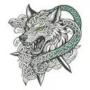 sword snake wolf tattoo design idea