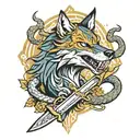 sword snake wolf tattoo design idea
