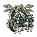 house pine tree Harley davidson motorcycle tattoo design idea
