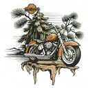 house pine tree Harley davidson motorcycle tattoo design idea