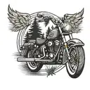 house pine tree Harley davidson motorcycle tattoo design idea