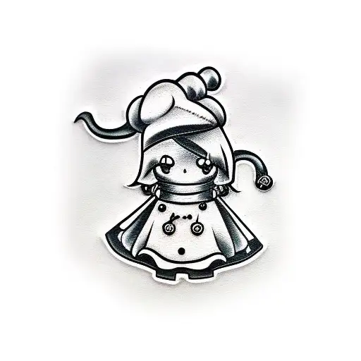 cute girl pink chef voodoo doll tattoo design idea