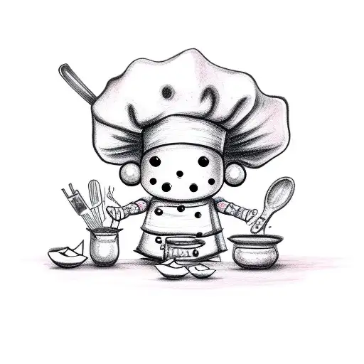 cute pink chef voodoo doll tattoo design idea