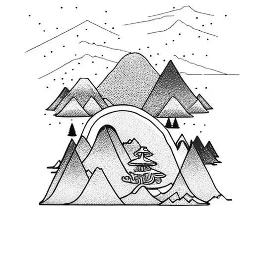 mountain camping sea bonsai sneakers cigarette  tattoo design idea