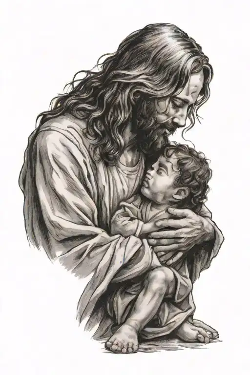 Jesus praying on child tattoo design idea