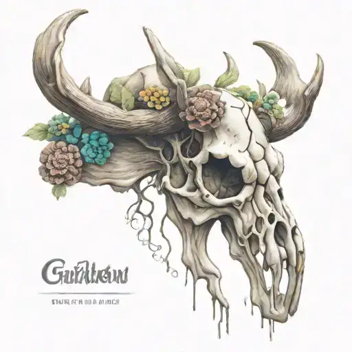 caribou skull magic mushrooms growing tattoo design idea