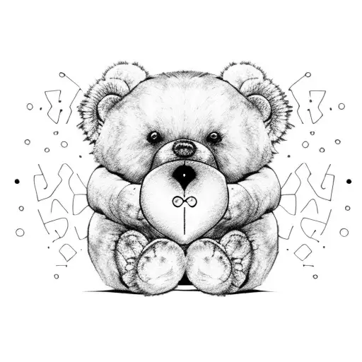 little Teddy bear sitting alone on a Bench watching ocean tattoo design idea