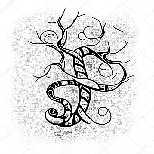 snake wrapped around tree tattoo design idea