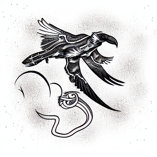 snake fighting raven tattoo design idea