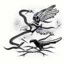 snake fighting raven tattoo design idea