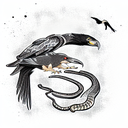 snake fighting raven tattoo design idea