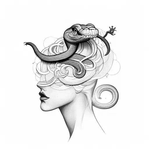 snake coming out of woman's head dark tattoo design idea