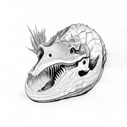 Dinosaurs skull and prehastoric flora tattoo design idea