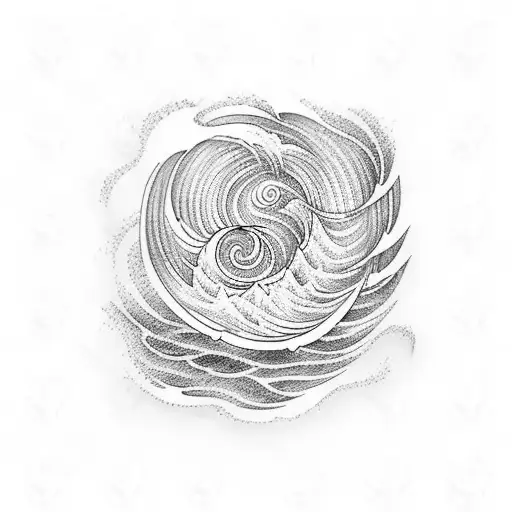 A black-grey tattoo of an ocean wave transforming into a musical waveform tattoo design idea