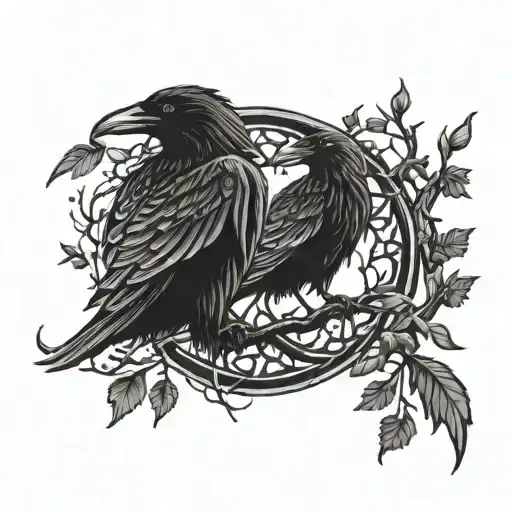 a dark celtic design with ravens and trees tattoo design idea