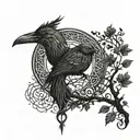 a dark celtic design with ravens and trees tattoo design idea