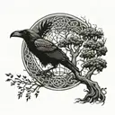 a dark celtic design with ravens and trees tattoo design idea