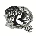 a dark celtic design with ravens and trees tattoo design idea