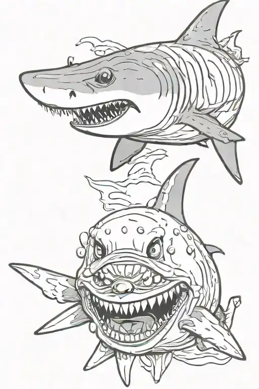 shark with art the clown head in mouth tattoo design idea