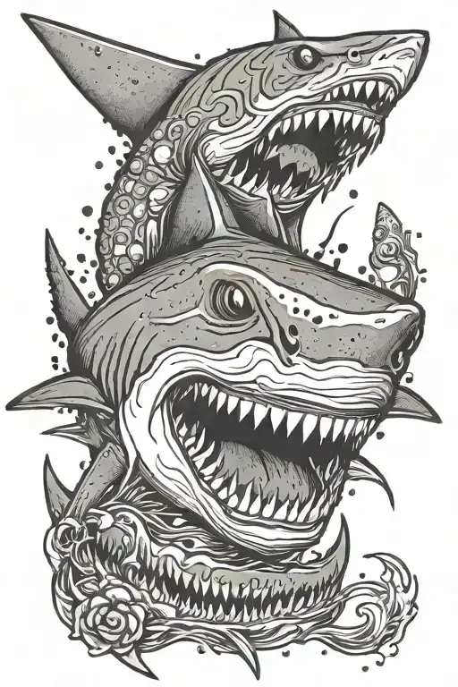 shark with clown from terroriser in mouth open tattoo design idea