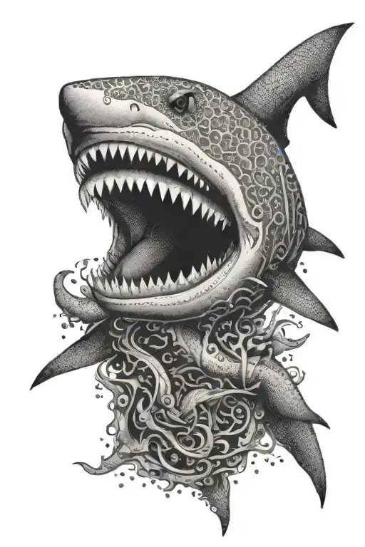 shark with head in mouth tattoo design idea