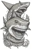 shark with clown from terroriser in mouth open tattoo design idea