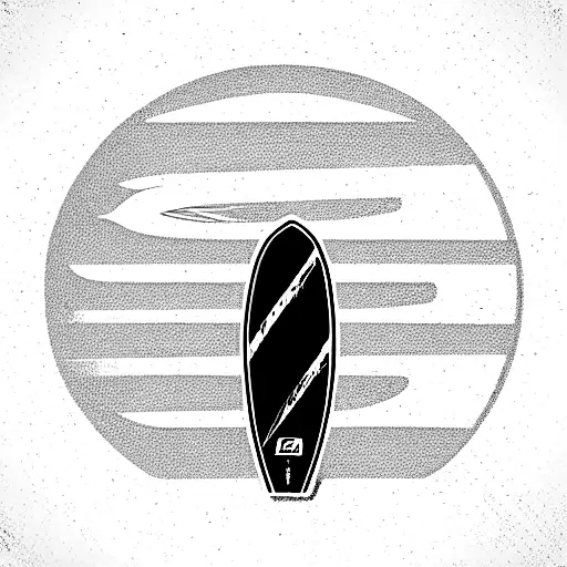 surfboard with f1 helmet in it and "SinFronteras" write from top to bottom of the surfboard tattoo design idea
